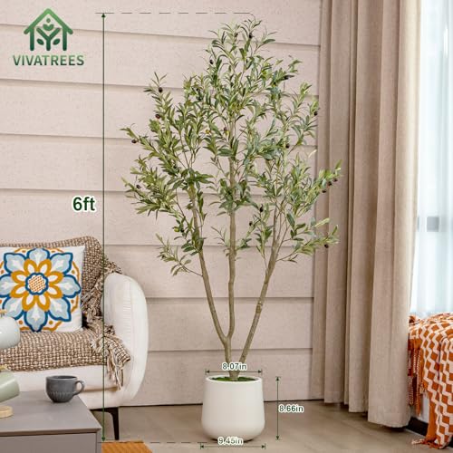 White 6ft Faux Olive Tree with Planter - Indoor Artificial Plant for Home Office Decor