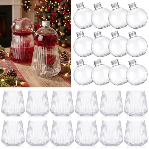 12 Set 24pcs Stemless Ribbed Champagne Glasses with Booze Balls