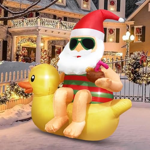 EYOYDE Christmas Inflatable Santa on Duck Outdoor Decor 4.5ft with LED Lights