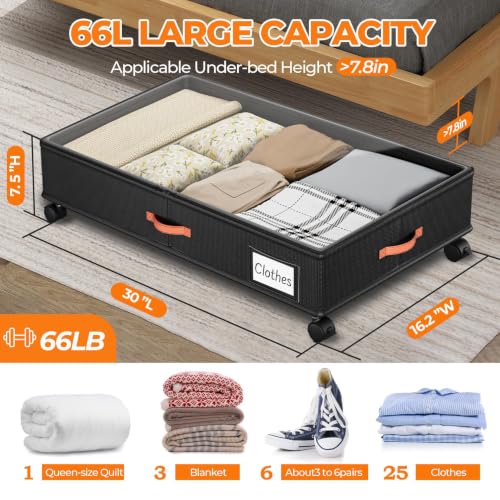 Ashwanth Under Bed Storage Organizer with Wheels - 2 Pack XXL Black Variation 25