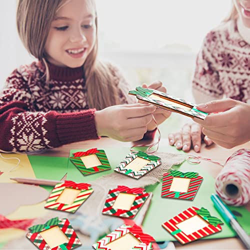 Blulu 16 Pieces Christmas Picture Frame Ornaments for Tree Christmas Hanging Photo Frame Ornaments Red and White and Green Present Box for Tree Party Decorations