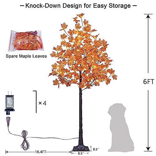 LIGHTSHARE 6ft Artificial Lighted Maple Tree with 120 Warm White LEDs - Indoor & Outdoor Fall Decor