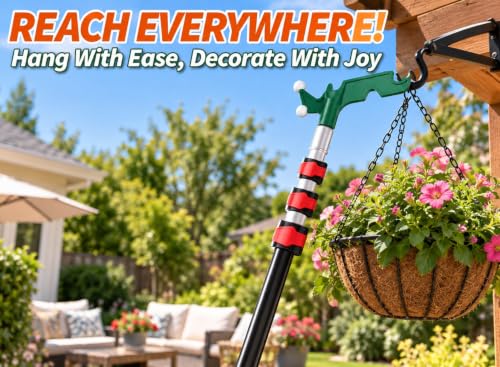 KINGPOUL 18ft Telescoping Christmas Light Extension Pole with Utility Hooks