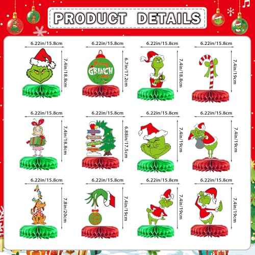 Green Monster Honeycomb Centerpieces Whoville Christmas Table Decorations Holiday Party Decorations for Christmas Party Table Decorations Funny Christmas Party Decorations