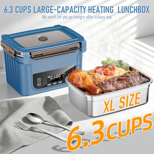 GALOKEO Ice Blue Cordless Electric Heated Lunch Box 6.3-Cup Food Warmer