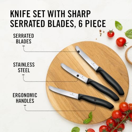 Victorinox Swiss Classic Tomato & Table Knife Set - 6 Pieces, Black Handle