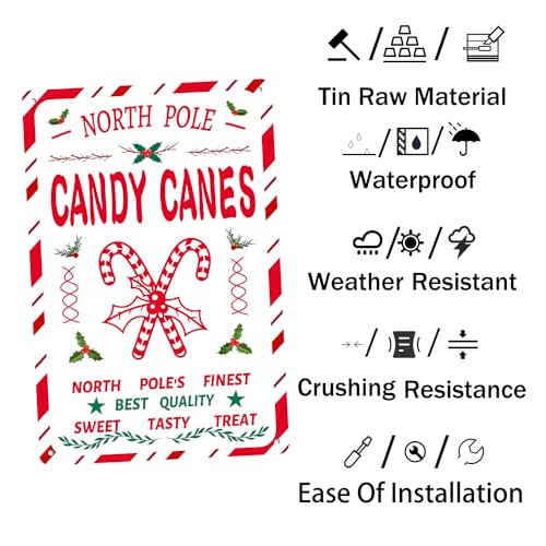 P3 North Pole Candy Canes Christmas Tin Sign 8x12 Inches - Fun Holiday Wall Decor