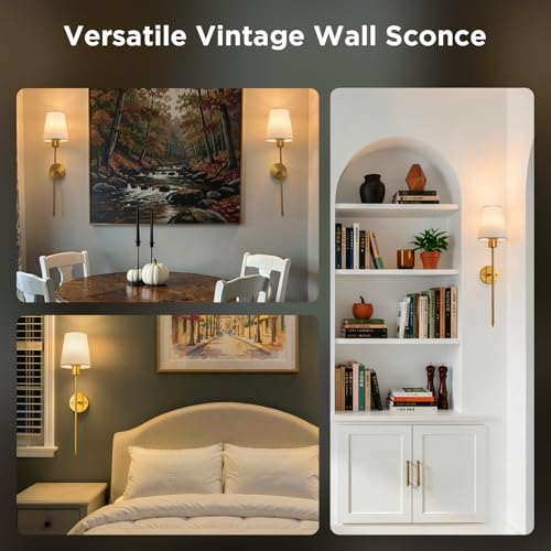 Brightown Linen Battery Operated Wall Sconces Set of 2 - Wireless Modern Wall Decor