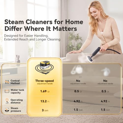 Gautye Handheld Steam Cleaner with 3 Adjustable Levels & 15 Accessories - Dark Black