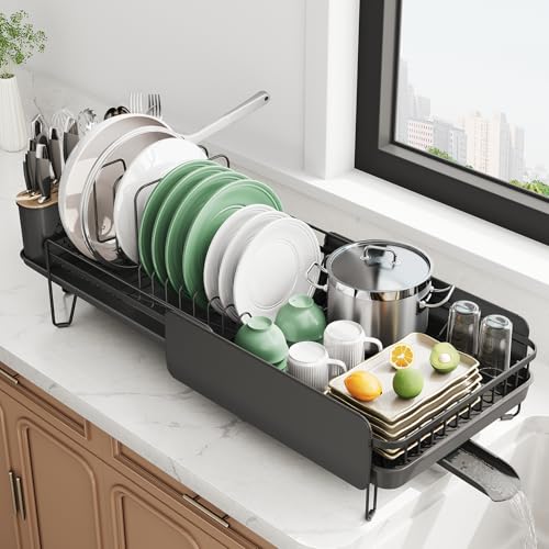 Large Expandable Dish Drying Rack for Kitchen Counter – Black, 19.3-29.4 in | SNTD