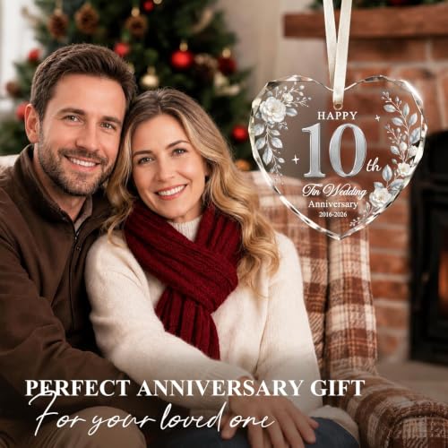 Chrifansi White 10th Anniversary Heart Glass Ornament - Wedding Keepsake 2026