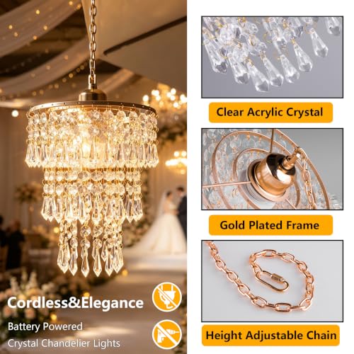 Battery Operated Pendant Light 2 Pack with Remote RGB Dimmable Crystal Hanging Lamp