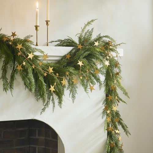 Leifide Golden Star Christmas Garland with Star Variation - 72 Inch Brass Decor