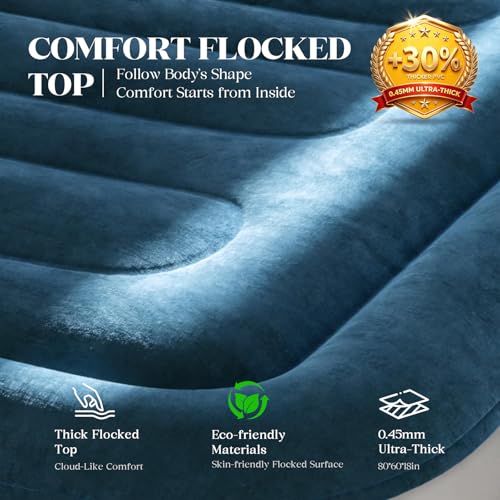 VOSSER Queen Air Mattress Blue 18-Inch Raised with Built-in Pump, 800lb Capacity