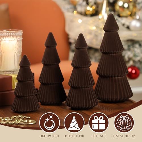 Lanpn 4 Pcs 6" 8" 10" Christmas Velvet Tree Figurine Decoration, Xmas