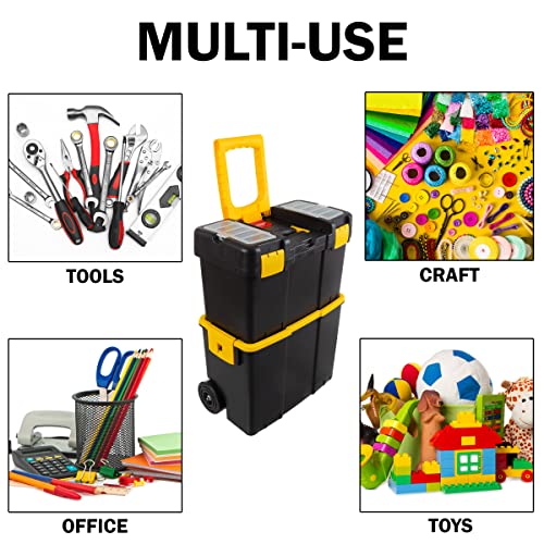 2-in-1 Portable Tool Box with Wheels - Black and Yellow Stalwart