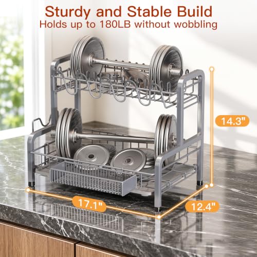 BOOSINY 2-Tier Stainless Steel Dish Drying Rack Silver 12.4"D x 17.1"W x 14.2"H