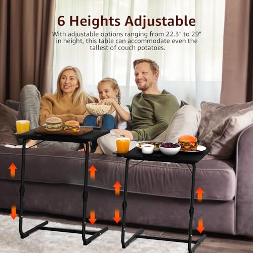 NUTIKAS Black 2-Piece Folding Adjustable TV Trays with Cup Holders