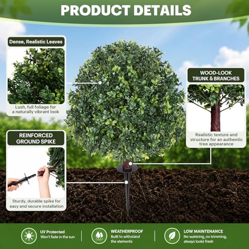 26.5" Artificial Boxwood Topiary Balls Set of 2, UV Resistant Porch