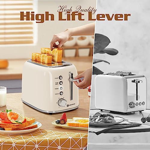 Aigostar 2-Slice Retro Toaster Cream White | Wide Slot Bread Toaster