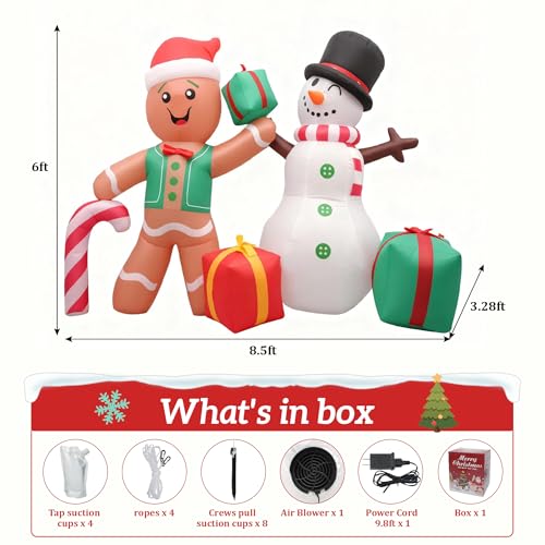 Dofulay 6FT Christmas Inflatable Decoration - Gingerbread Snowman with LED Lights, Outdoor Indoor Holiday Yard Decor