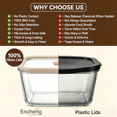 Encheng 2 Pack 82oz Glass Food Storage Containers with Airtight Lids