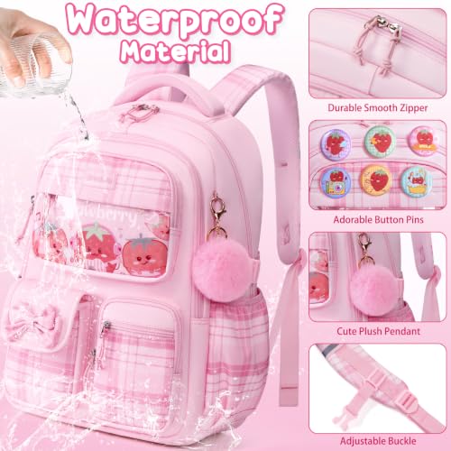 Strawberry Girls Backpack Set with Lunch Box & Pencil Case - 9 Pieces