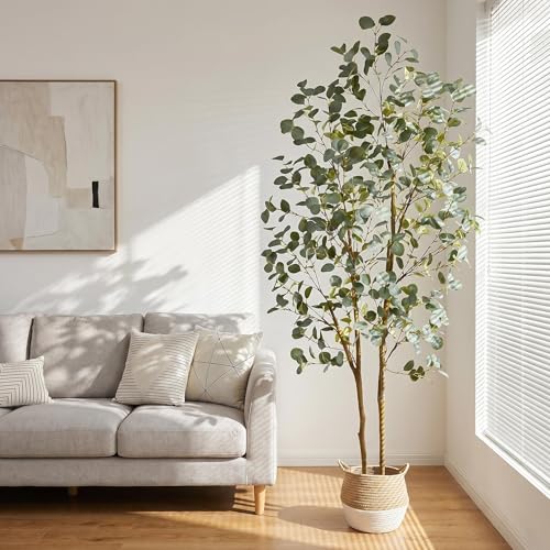 7ft Artificial Eucalyptus Tree with Basket - Realistic Faux Plant for Indoor & Outdoor Decor