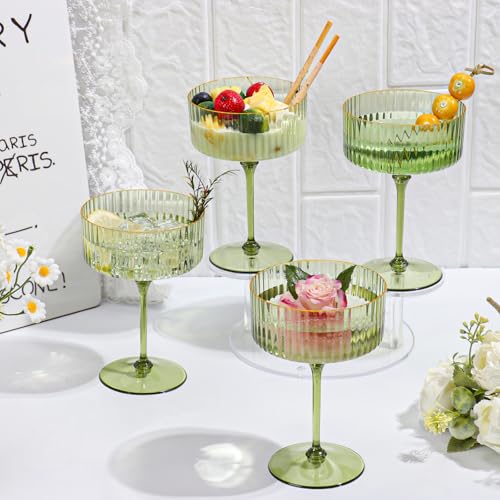 Sage Green 24-Pack Gold Rim Plastic Coupe Glasses 10oz - Vintage Cocktail Set