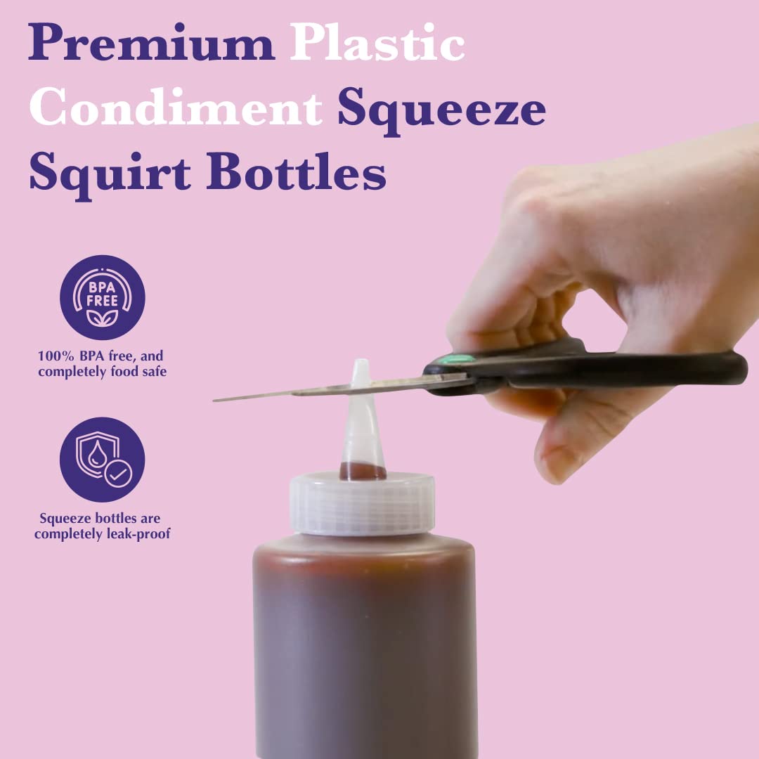 Bellemain 6-Pack Condiment Squeeze Bottles for Sauces - Includes Funnel, Erasable Marker & Reusable Labels, Perfect for Salad Dressings, Liquids, and Ketchup, Durable Plastic 16 oz Bottles