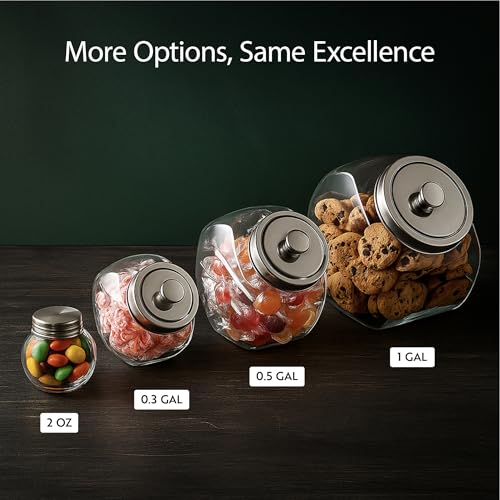 Restaurantware 1 Gallon Clear Glass Candy Jar with Chrome Lid - Wide Opening, Airtight Seal - Model: THIS listing