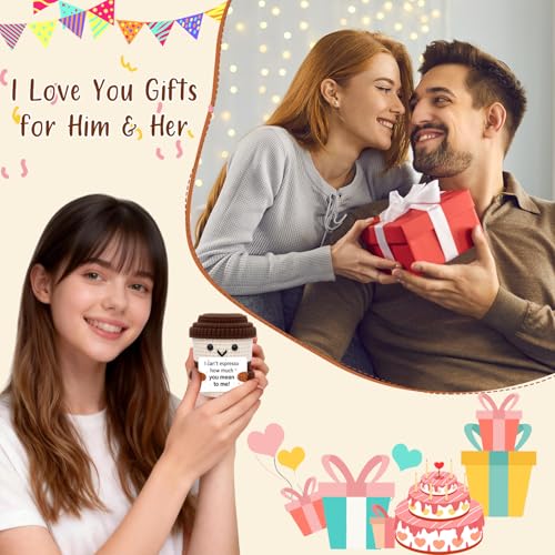 Anniversary crochet coffee mug for him/her - Eterfordista knit cup with card (variation: Mean)