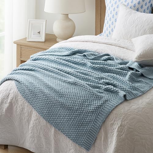 Chunky Chenille Knit Throw Blanket - 50 x 60 Chambray Blue - Soft & Cozy