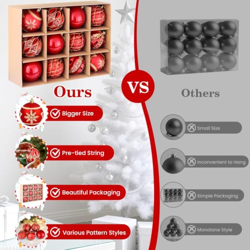 EverMerry Red & Gold Christmas Ornaments Set 12-Pack - 3.1 Inch Holiday Balls with Variety