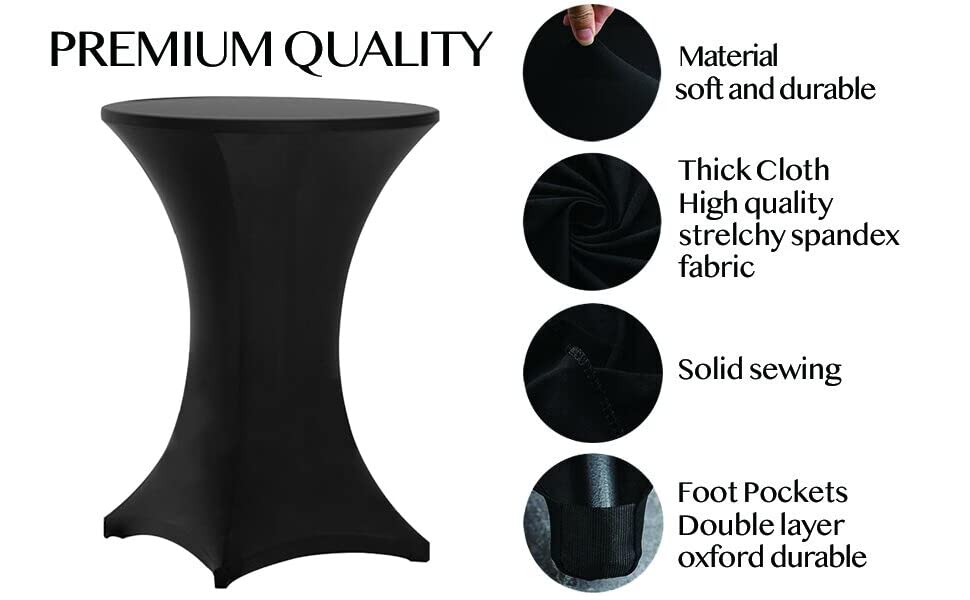 Tina's 6 Pack 30x42 Inch Highboy Spandex Cocktail Table Covers Black, Fitted Stretch Cocktail Tablecloth for Round Tables (6PC 30X42 Black)