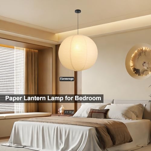 Fivemengo Off-White 23.6in Paper Pendant Light with Adjustable Cord & Canopy — Modern Ceiling Lamp