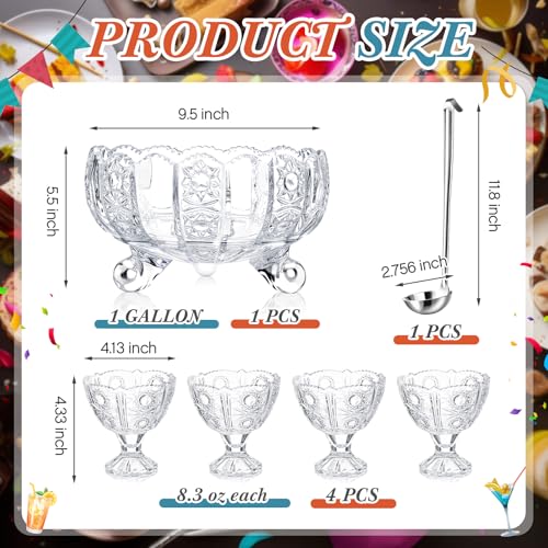 Vintage Style 6-Piece Crystal Punch Bowl Set with Ladle & Cups - LemonRoad