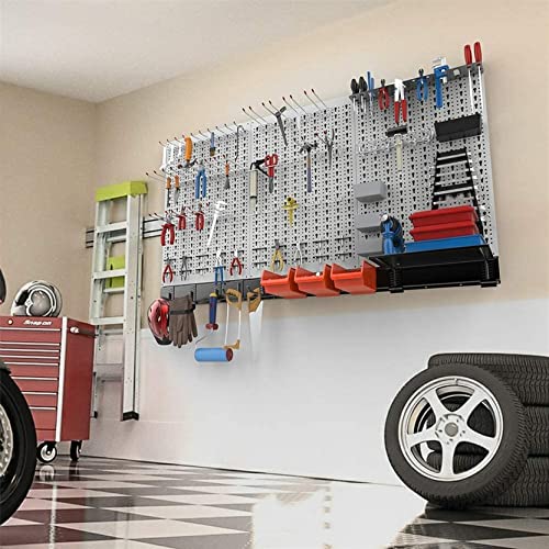 Grey 109 pcs Pegboard Wall Organizer 48x24 in Garage Metal Storage System