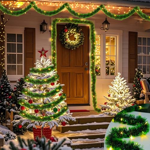 2 Pack Christmas Garland with Lights, Total 38 Feet 80 Led Lighted
