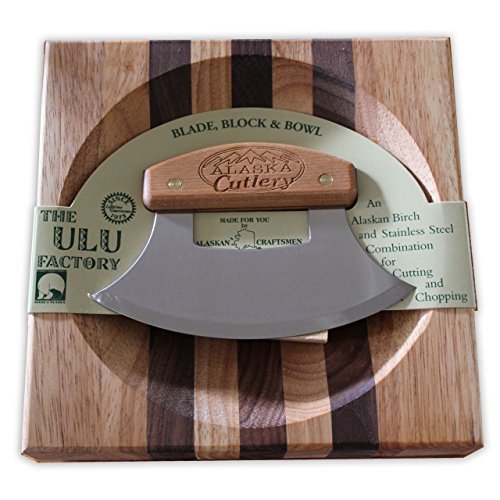 Alaska Ulu Knife Set with Wooden Handle and Chopping Board - Made in USA