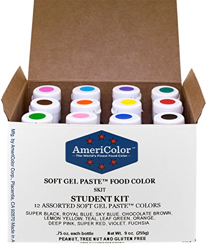 AmeriColor Food Coloring Kit 12 Pack 0.75oz Soft Gel Paste Colors for Baking