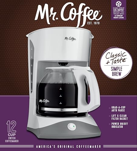 White 12-Cup Drip Coffee Maker with Auto Pause & Water Window