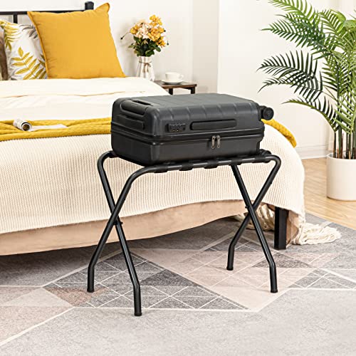HOOBRO Black Foldable Luggage Rack Set of 2 - Metal Suitcase Stand for Travel & Storage