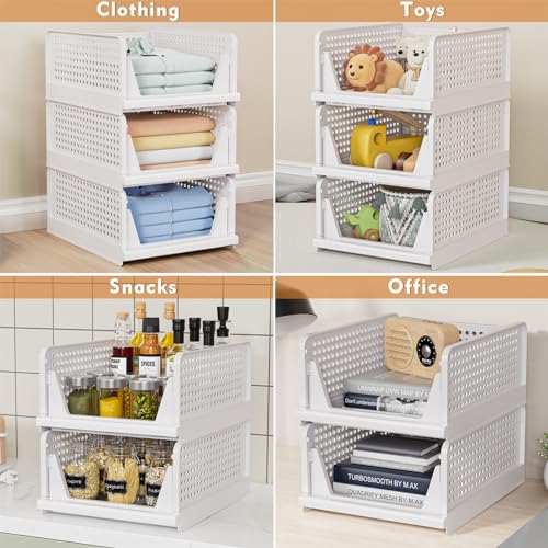 caktraie 4 Pack Stackable Closet Storage Basket - Bins