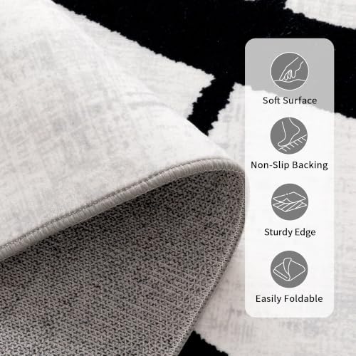 YIHOUSE 5x7 Washable Modern Abstract Black & White Area Rug - Curve