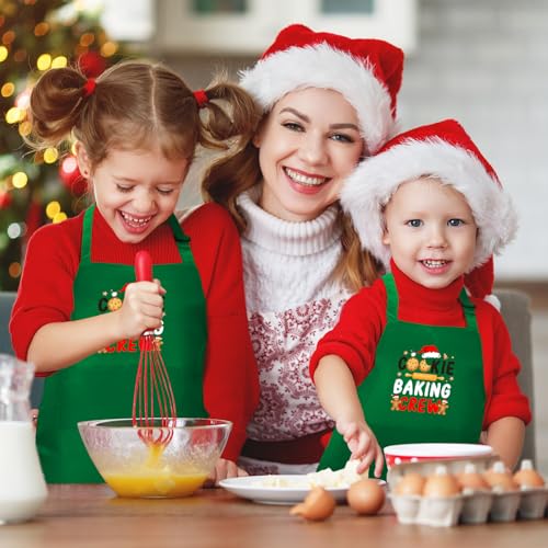 Suhine Kids Green Christmas Aprons with Pockets - Set of 4