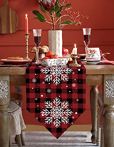 Z&L Home Christmas Buffalo Plaid Table Runner 14x72in Snowflake Print