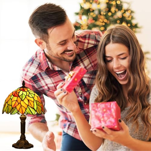 Maple Leaves Tiffany Table Lamp 3-Way Color Temperature Nightstand Light - 9x9x15 Inch