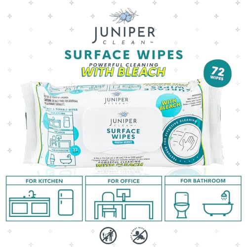 Juniper CLEAN 72 Pack Surface Cleaning Wipes with Bleach - All-Purpose Bathroom & Kitchen Cleaner, 1728 Count, Fresh Scent