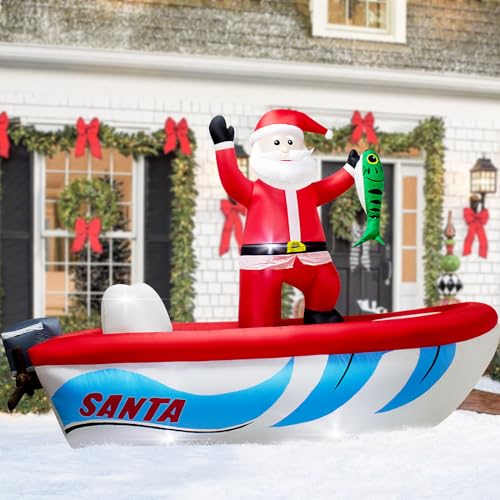 10FT Long Christmas Inflatable Blow up Santa Fishing on a Boat